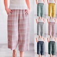thumbnail image 1 of Sweatpants Women Summer Loose Fit Plaid Lightweight Washable Soft Fabric Capris Trousers Dark Green Lounge Pajama Pant L, 1 of 7