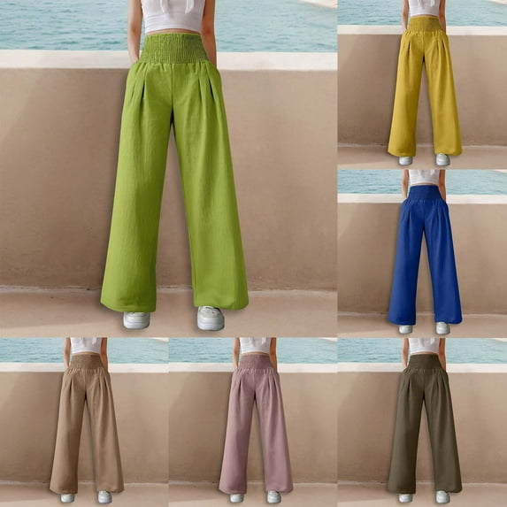 Sweatpants Women Summer Solid Color Stretchy High Waist Loose Fit Belt Pocket Joggers Khaki Lounge Pajama Pant L