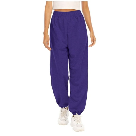 Sweatpants for Women Sweat Pants for Women Elastic Waist Sports Workout Jogger Sweatpants Casual Solid Loose Straight Leg Ladies Pocket Long Pants Trousers Under $5