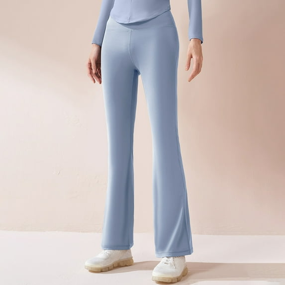 Sweatpants for Women Travel Pants Ndbuld Women's Fall Winter New Yoga Pants Show A Nude Feel Seamless High Elasticity Thick High Waist Buttocks Flared Pants Blue S