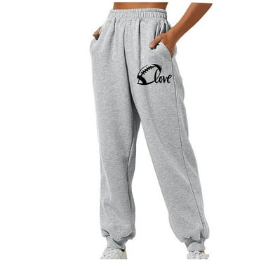 Sweatpants Women Trendy Print Elastic High Waist Casual Loose Sporty Gym Athletic Jogger Baggy Pants with Pockets,Gray 1,L