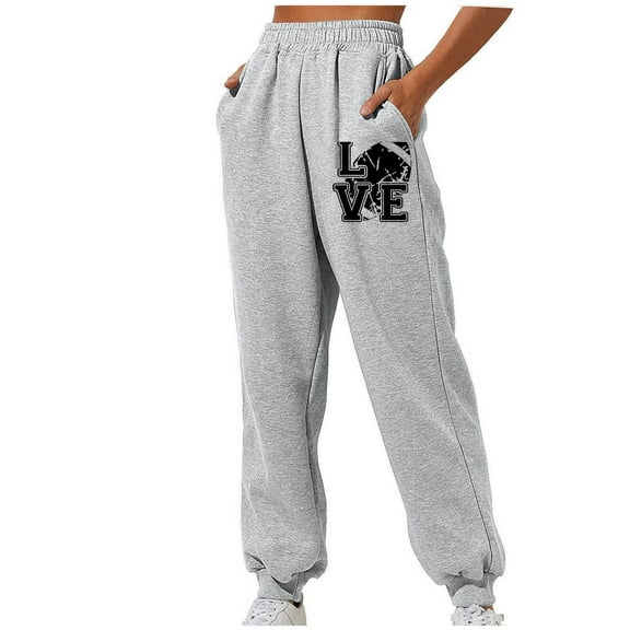 Sweatpants Women Trendy Print Elastic High Waist Casual Loose Sporty Gym Athletic Jogger Baggy Pants with Pockets,Gray 5,M