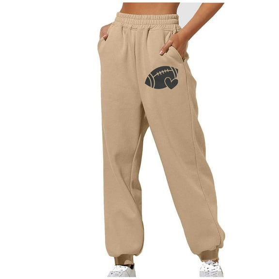 Sweatpants Women Trendy Print Elastic High Waist Casual Loose Sporty Gym Athletic Jogger Baggy Pants with Pockets,Khaki 3,S