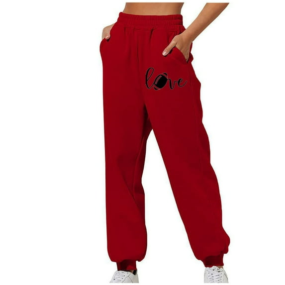 Sweatpants Women Trendy Print Elastic High Waist Casual Loose Sporty Gym Athletic Jogger Baggy Pants with Pockets,Red 4,S