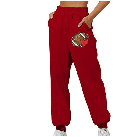 Sweatpants Women Trendy Print Elastic High Waist Casual Loose Sporty Gym Athletic Jogger Baggy Pants with Pockets,Red 6,S
