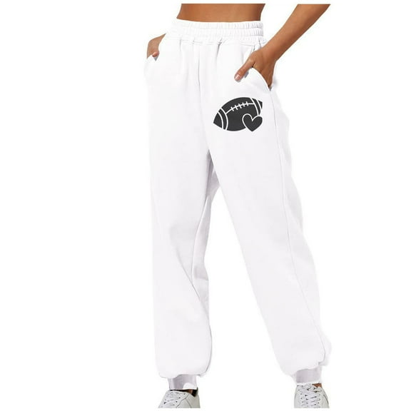 Sweatpants Women Trendy Print Elastic High Waist Casual Loose Sporty Gym Athletic Jogger Baggy Pants with Pockets,White 3,2XL