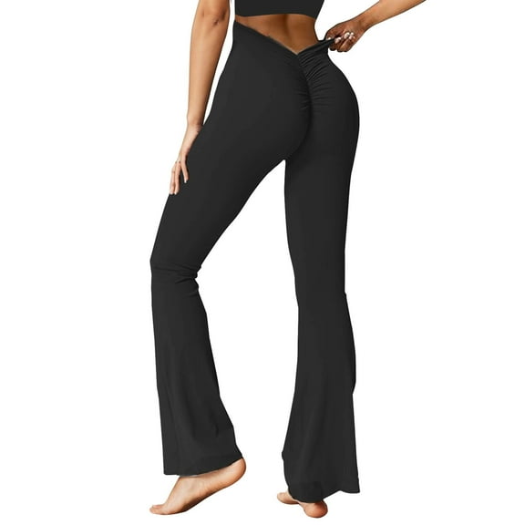 Sweatpants Women V Back Scrunch Flare Yoga Leggings Waist Cut Shaped Ruched Bell Bottom Wide Leg Pants Nylon & Spandex Fabric S Women's Pants