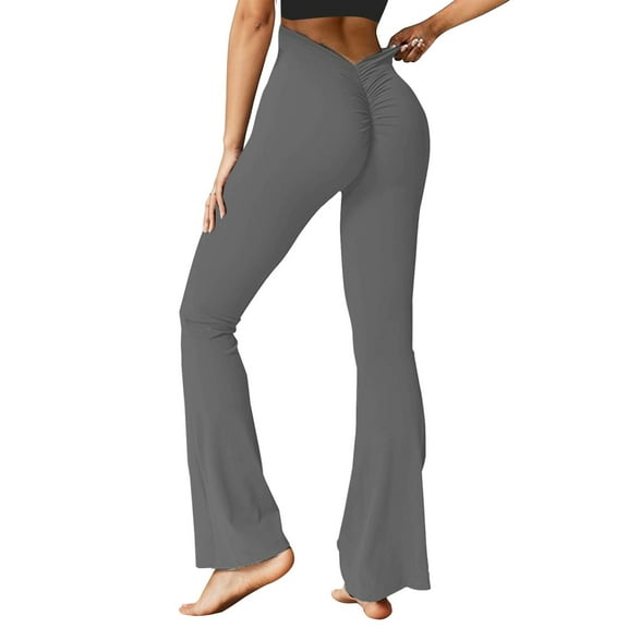 Sweatpants Women V Back Scrunch Flare Yoga Leggings Waist Cut Shaped Ruched Bell Bottom Wide Leg Pants Nylon & Spandex Fabric Xl Women's Pants
