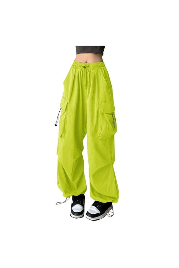 Sweatpants Women Vintage Y2K Solid Baggy Cargo Pants Streetwear Hop Joggers Sweatpants Oversize Drawstring Parachute Pants Rave Pants Women's Pants Light Green L