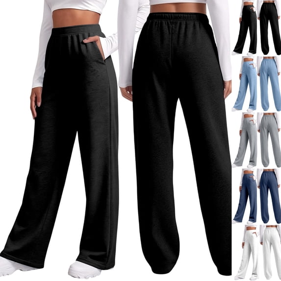 Sweatpants Women Wide Leg Baggy Running Sweat Pants Lounge Pants Cozy Soft Breathable Athletic Joggers with Pockets Black XXL