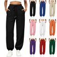 thumbnail image 1 of Sweatpants for Women Wide Leg Casual Elastic Waist Long Pants Women's Solid Color Casual Straight Leg Flared Elastic Waist Drawstring Pockets Sweatpants Black M, 1 of 6