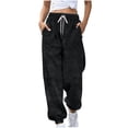 thumbnail image 1 of Sweatpants for Women Wide Leg Pants Fall Sweatpants Casual Solid Color Fleece Drawstring Elastic Waist Cuffed Ankles Side Pockets Straight Leg Pants Black S, 1 of 6