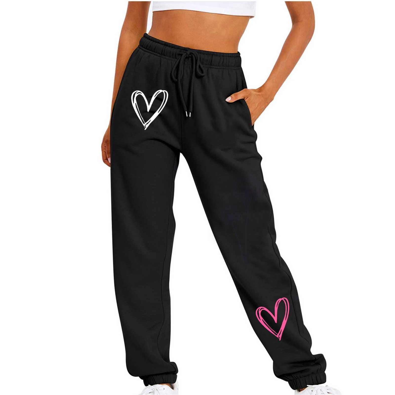 Waitfairy Womens Winter High Waisted Sweatpants Drawstring Jogger Sweat  Pants Cinch Bottom Workout Trousers Medium Black