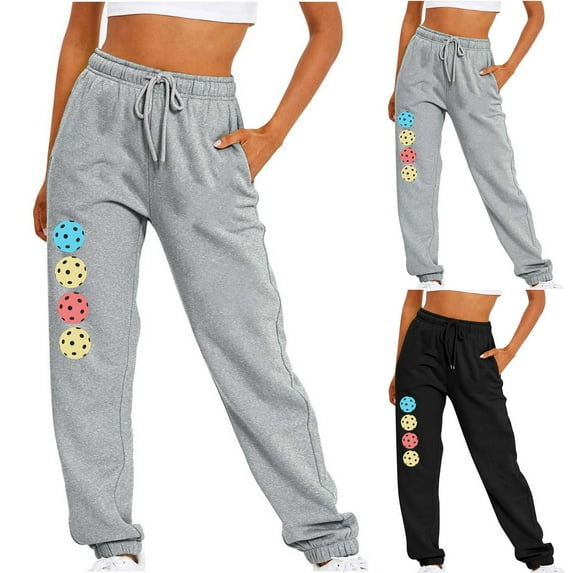 Sweatpants Women, Women's Pickleball Printed Fall Winter Fitness Sport Relaxed Loose Printing Elastic Waist Long SweatPantsGray qILAKOG Size XXL
