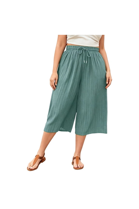 Sweatpants Women, Women's Vacation Beach Capris, Summer Wide Leg 3/4 Pants Plus Size, Cropped Linen Capri Boho Joggers Sweatpants