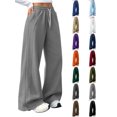 thumbnail image 1 of Sweatpants Women Zaewscy Women Fleece Lined Wide Leg Sweatpants Elastic Drawstring High Waist Casual Loose Trousers with Side Pockets Gray S, 1 of 8