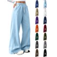 thumbnail image 1 of Sweatpants Women Zaewscy Women Fleece Lined Wide Leg Sweatpants Elastic Drawstring High Waist Casual Loose Trousers with Side Pockets Light Blue S, 1 of 8