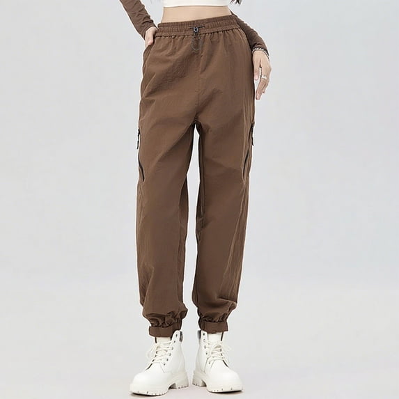 Sweatpants Women's, Ladies' Solid Color Casual Versatile Waterproof And Windproof Outdoor Sports Pants Long Pants Women High Waisted Pants (Coffee,L)