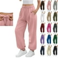 thumbnail image 1 of Sweatpants Women with Pockets Outdoor Running Jogger Pants Elastic Waist Drawstring Workout Casual Sweatpants Open Bottom Pink,M, 1 of 9