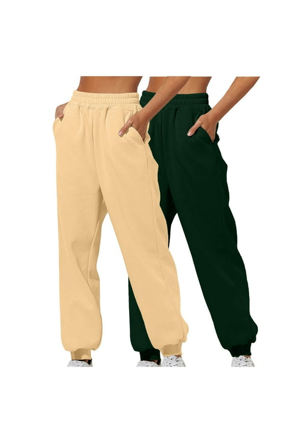 Sweatpants Womens 2 Pack Trousers Elastic Waist Jogging Bottoms Tapered Leg Running Sport Pants Lightweight Full Length Baggy Training Gym Joggers Pants Casual Lounge Wear