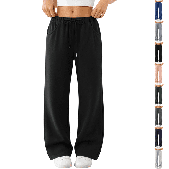 Sweatpants Womens 2026 Fall Baggy Wide Leg Sweatpant Fleece Lined Straight Leg Sweat Pants 28" 29" Inseam Black XL