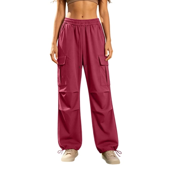 Sweatpants Womens Cargo Pants Wide Leg Joggers Baggy Drawstring Sweat Pants with Pockets Red XL