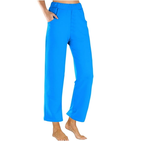 Sweatpants for Womens High Waist Plus Size Casual Cropped Pants Gradient Summer Beach Pants Crop Wide Leg Pants Loose Yoga With Pockets 50% off Clearance!