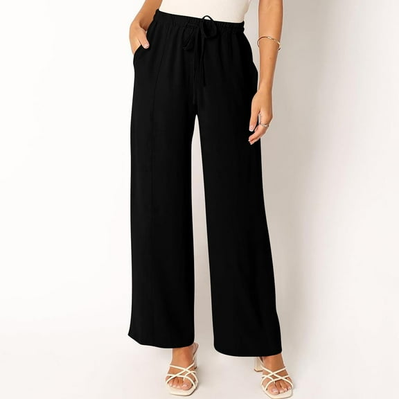 Sweatpants for Womens High Waist Plus Size Casual Summer Casual Solid Color Cotton Linen Drawstring Elastic High Waist Pants 4 Pockets Comfortable Flowing Pants Wide Leg Pants 50% off Clearance!