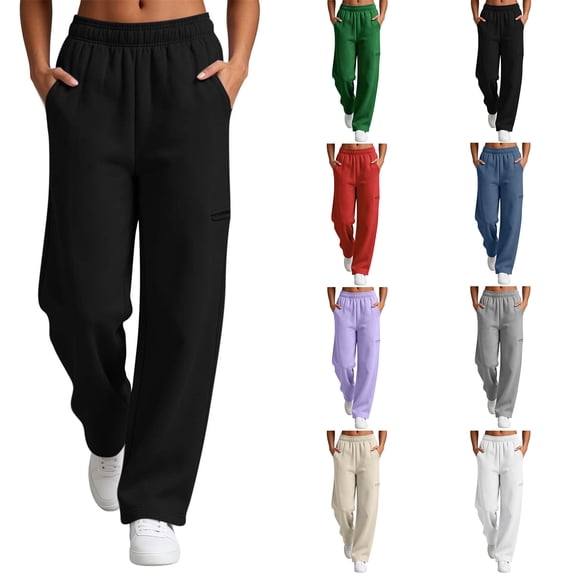 Sweatpants Zaewscy Fashion Women Casual High Waist Loose Pocket Straight Solid Long Pants Black L