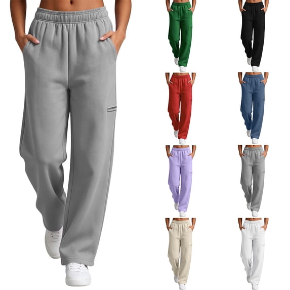 Sweatpants Zaewscy Fashion Women Casual High Waist Loose Pocket Straight Solid Long Pants Gray L