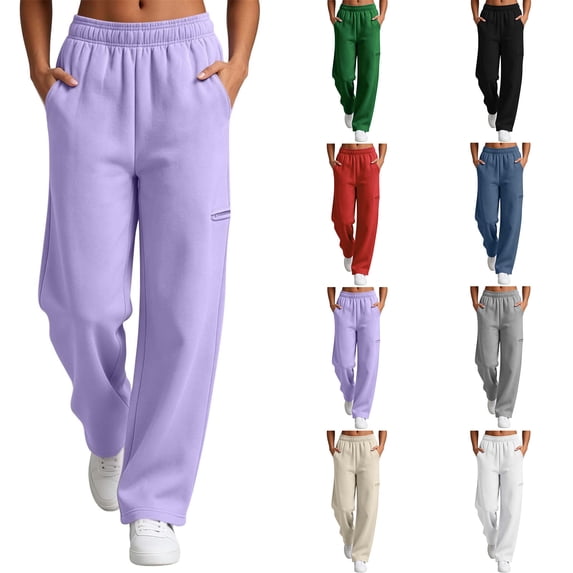 Sweatpants Zaewscy Fashion Women Casual High Waist Loose Pocket Straight Solid Long Pants Purple L