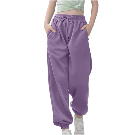 Sweatpants for Girl, Elastic Waist Drawstring Jogger Pants with Pockets, Soft Casual Loose Tapered Sweatpants for Outdoor Workout,13 Years
