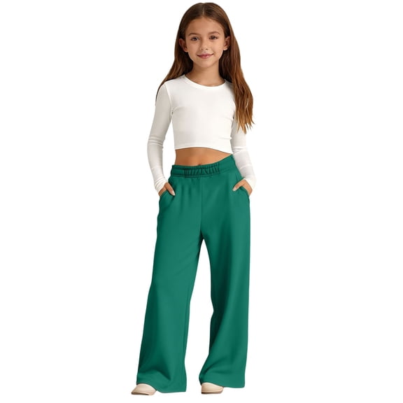 Sweatpants for Girls 7-8 Girls' Tween Wide Leg Sweatpants, Elastic Waist Drawstring Loose Casual Pants, Athletic Long Pants