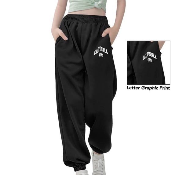 Sweatpants for Girls Baggy Joggers High Waist Elastic with Pockets Girls Solid Pants Youth Sweatpants Girls Uniform Pants 12-13 Years