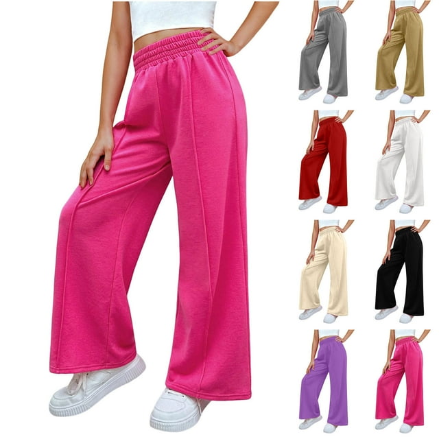 Sweatpants for Girls Open Bottom Soft Athletic Performance Sweatpants Kids Loose Wide Leg Pants with Pockets