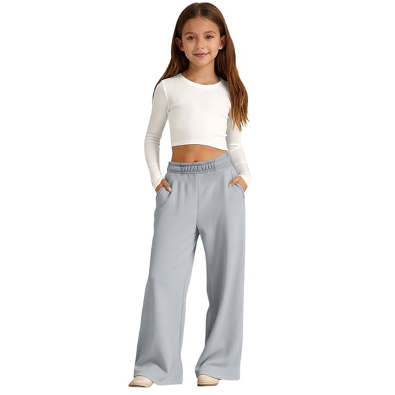 Sweatpants for Girls Size 8 to 10 Girls Black & Gray Plaid Wide Leg Pants with Bow Drawstring Elastic Waist Trousers Size 6-16Y