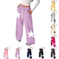 thumbnail image 1 of Sweatpants for Kids Elastic Waist Drawstring Girls Baggy Pants Star Print Pants with Pockets Summer Pants for Girls Size 4-14 Years, 1 of 5