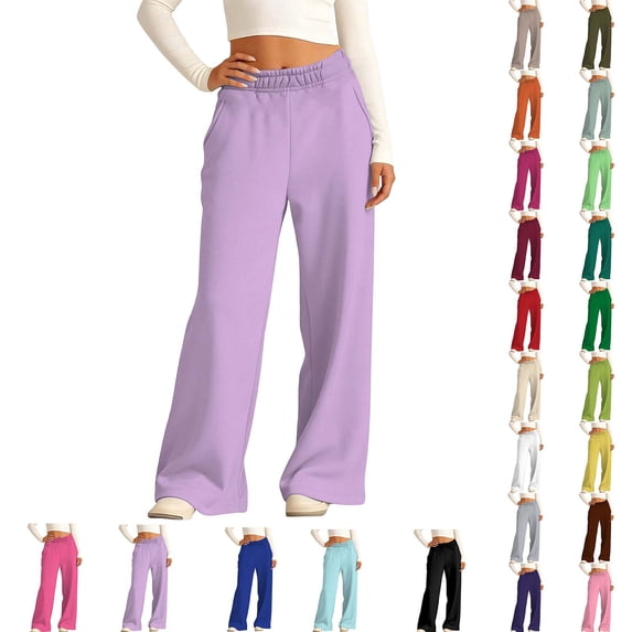 Sweatpants for Kids Elastic Waist Girls Baggy Pants Purple Sweatpants with Pockets Summer Pants for Girls Size 5-14 Years