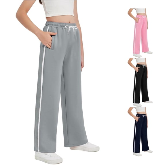 Sweatpants for Kids Girls Casual Jogger Pants for Girls with Drawstring Pockets Elastic Waist Uniform Pants for Girls 9-10 Years