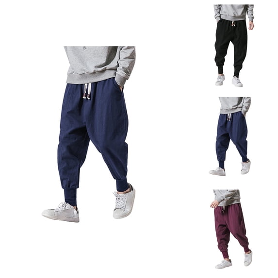 Sweatpants for Men 2025 Cotton Linen Drop Crotch Wide Leg Baggy Harem Pants Mens Casual Pants Trousers