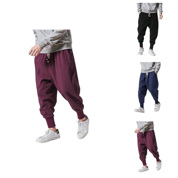 Sweatpants for Men 2025 Cotton Linen Drop Crotch Wide Leg Baggy Harem Pants Mens Casual Pants Trousers