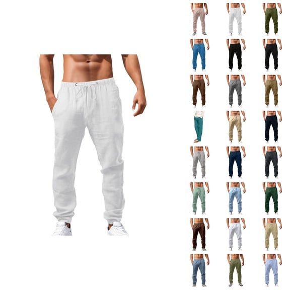 Sweatpants for Men 2025 Cotton Linen Loose Fit Breathable Drawstring Joggers with Pockets Mens Casual Pants Trousers