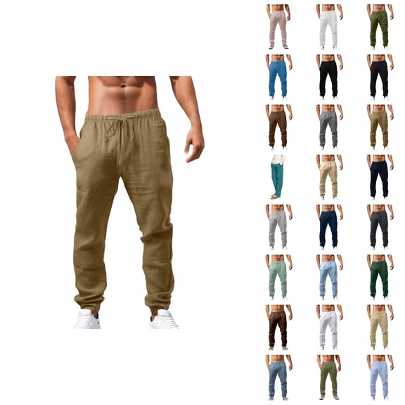 Sweatpants for Men 2025 Cotton Linen Loose Fit Breathable Drawstring Joggers with Pockets Mens Casual Pants Trousers