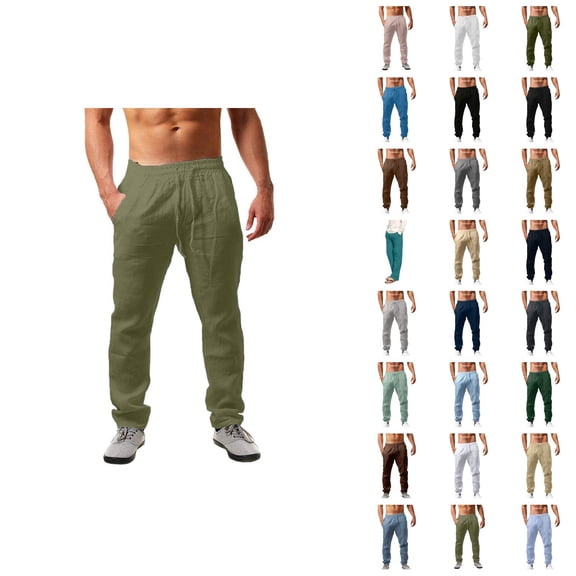 Sweatpants for Men 2025 Cotton Linen Loose Fit Breathable Drawstring Joggers with Pockets Mens Casual Pants Trousers