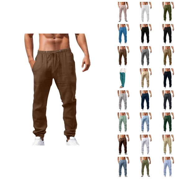 Sweatpants for Men 2025 Cotton Linen Loose Fit Breathable Drawstring Joggers with Pockets Mens Casual Pants Trousers