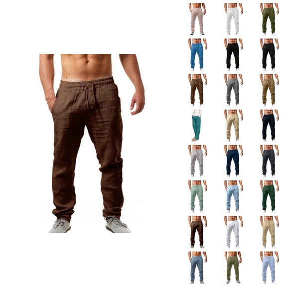 Sweatpants for Men 2025 Cotton Linen Loose Fit Breathable Drawstring Joggers with Pockets Mens Casual Pants Trousers