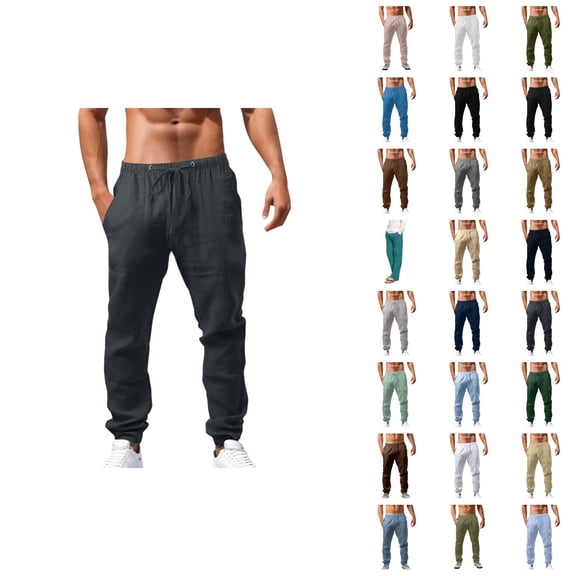 Sweatpants for Men 2025 Cotton Linen Loose Fit Breathable Drawstring Joggers with Pockets Mens Casual Pants Trousers