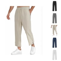 Sweatpants for Men 2025 Cotton Linen Loose Fit Straight Leg Drawstring Joggers with Pockets Mens Casual Pants Trousers