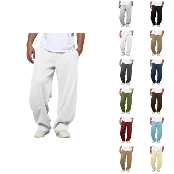 Sweatpants for Men 2025 Fall Winter Elastic Waist Drawstring Plain Baggy Casual Pants with Pockets Cool Trousers