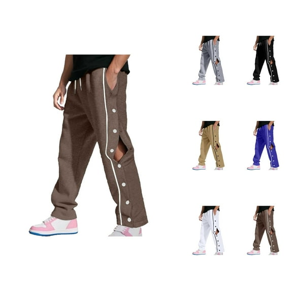 Sweatpants for Men 2025 Open Bottom Side Button Drawstring Joggers with Pockets Mens Casual Pants Trousers